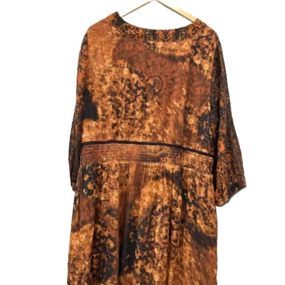 Soft Surroundings Womens Size 18W Orange Black Kaftan Maxi Boho Festival Dress - Picture 5 of 14